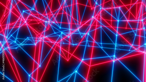 Abstract technology background with neon glowing lines on black, purple blue striped sci fi  3D render background. © Cobalt