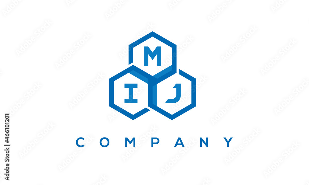 MIJ letters design logo with three polygon hexagon logo vector template