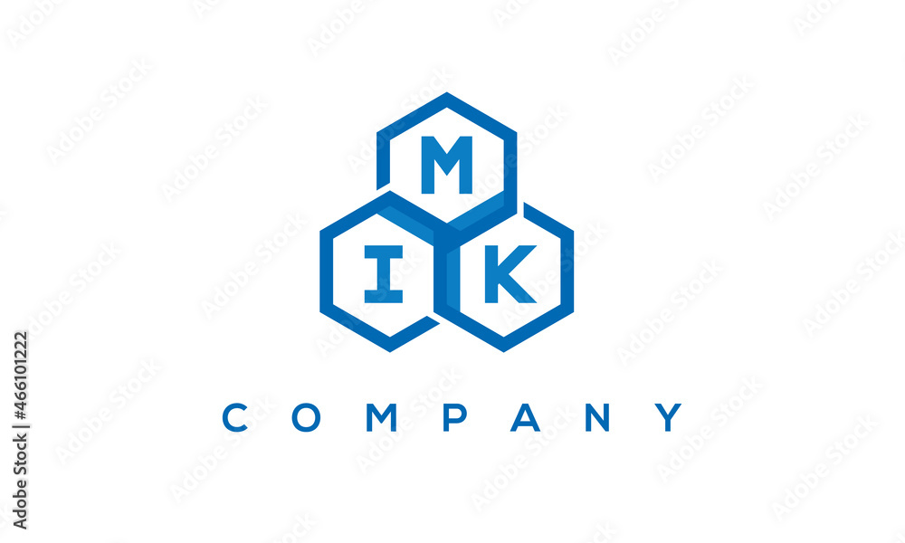 MIK letters design logo with three polygon hexagon logo vector template