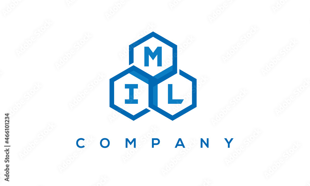 MIL letters design logo with three polygon hexagon logo vector template