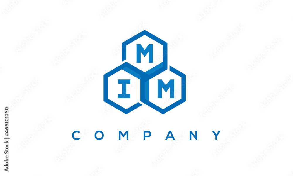 MIM letters design logo with three polygon hexagon logo vector template