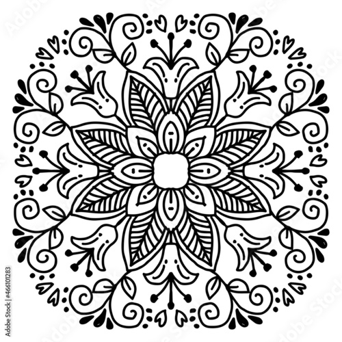 Hand draw of mandala with round floral ornament pattern. 
