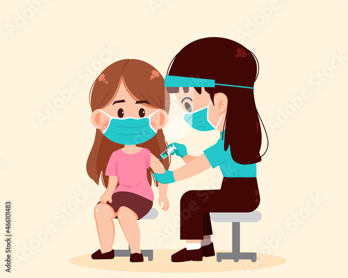 female doctor injecting vaccine to patient healthcare and medical concept drawn cartoon art illustration