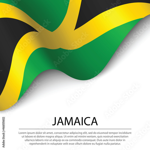 Waving flag of Jamaica on white background. Banner or ribbon template for independence day