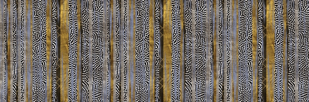 Seamless tribal ethnic stripe grungy border surface pattern design for print. High quality animal fur skin inspired illustration. Faded rug or carpet like cover graphic tile. Thick line textures. Seamless tribal ethnic stripe grungy border surface pattern design for print. High quality animal fur skin inspired illustration. Faded rug or carpet like cover graphic tile. Thick line textures.