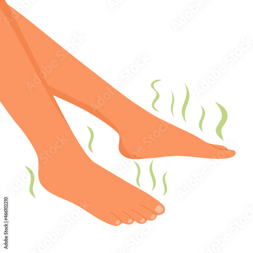 Smelly feet, foot odor concept vector illustration on white background. Unpleasant smell from bacteria and dirty feet.