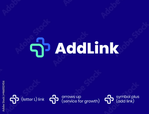 Add Plus logo design template set. Vector collection of Add Link emblems, signs, badges. Graphic plus icon symbols Social, branding. Add Plus label illustration background