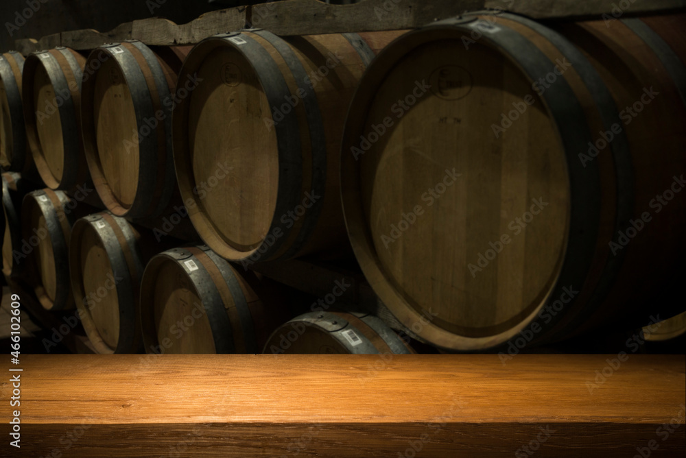 background of barrel and worn old table of wood background of barrel and worn old table of wood