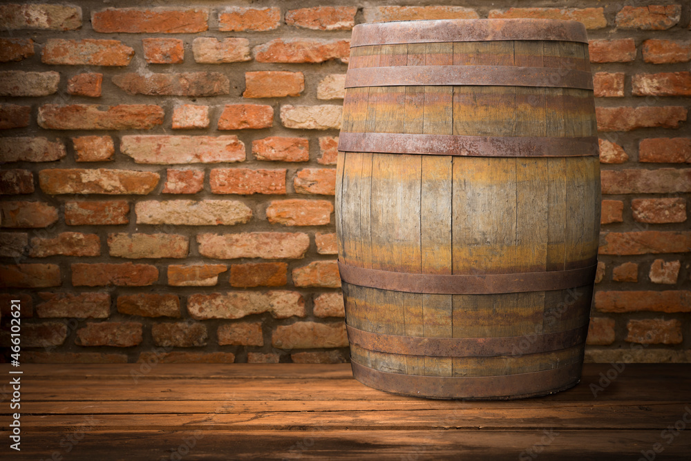 background of barrel and worn old table of wood background of barrel and worn old table of wood