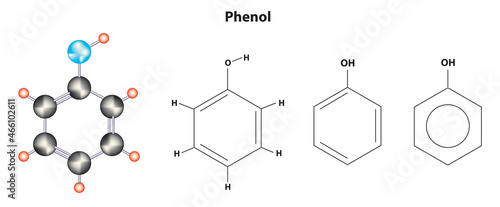 Chemistry illustration of phenol molecule (phenol formula)