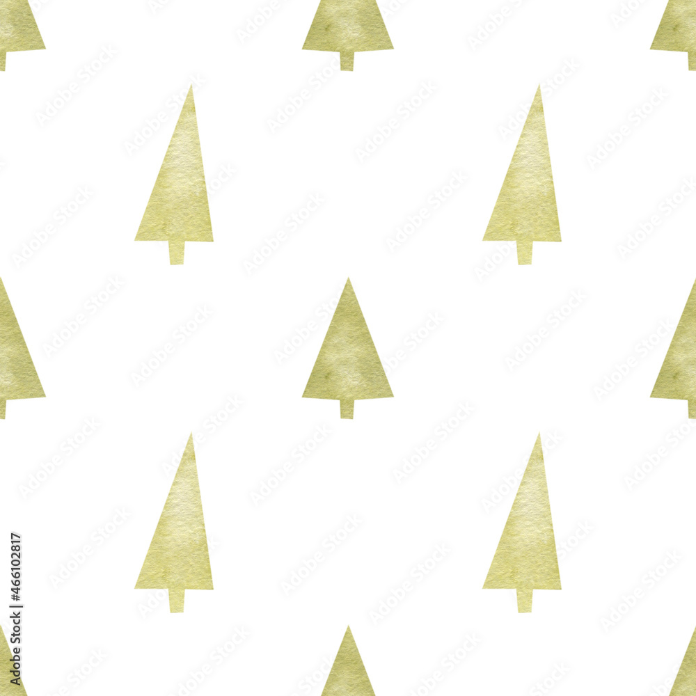 Seamless pattern with Christmas Tree. Watercolor illustrations. Perfect for wallpaper, scrapbooking, textile, design.