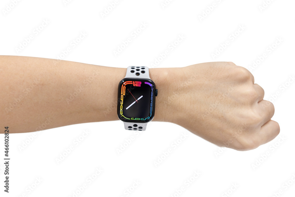 View of the New Apple Watch Serie 7 Nike Edition on Human Wrist Stock Photo  | Adobe Stock