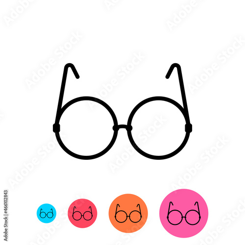 Reading glasses icon with round lenses. Isolated vector clipart and illustration on white background. Editable template.