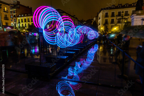 Madrid, Spain- October 29, 2021: The LuzMadrid festival lights up the city with its shows of light and color.