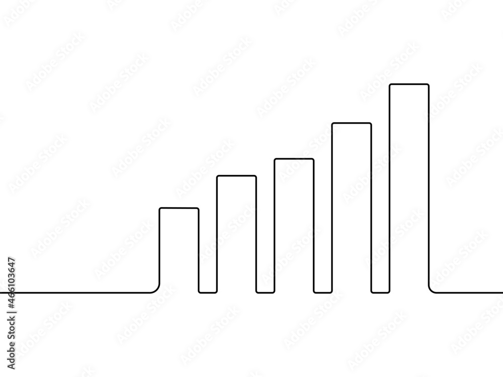 Naklejka Drawing continuous lines of the bar graph on a white background. Growth concept. vector illustration