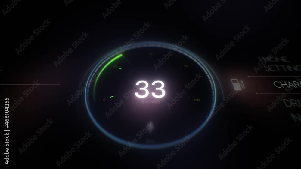Electric Car Dashboard battery indicator showing Progress of the Charging. Hybrid electric car in charge. Electric Car Battery Gauge. Green energy in car industry. Eco friendly future. UI animation Electric Car Dashboard battery indicator showing Progress of the Charging. Hybrid electric car in charge. Electric Car Battery Gauge. Green energy in car industry. Eco friendly future. UI animation