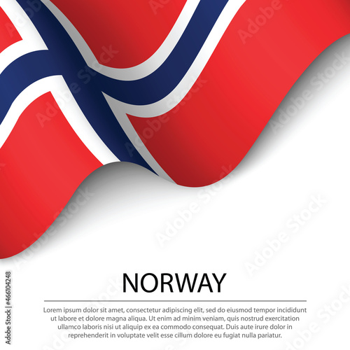 Waving flag of Norway on white background. Banner or ribbon template for independence day