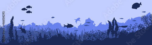 underwater scene, background from reef fish and algae. Vector