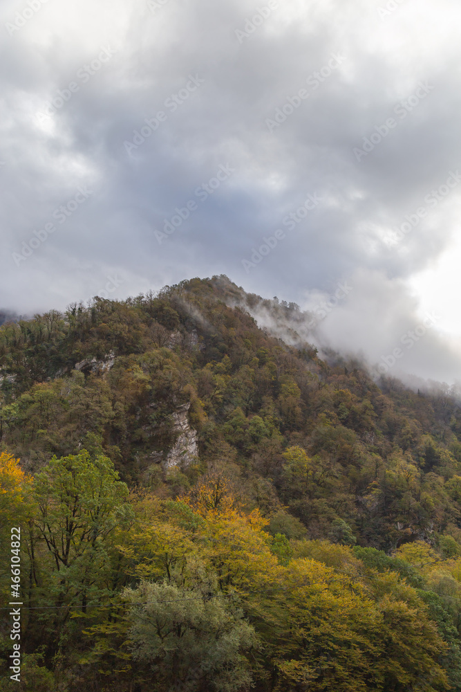 Beautiful panorama of the Caucasus mountains on a sunny autumn day Beautiful panorama of the Caucasus mountains on a sunny autumn day