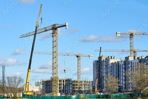 Installation of tower cranes at a construction site