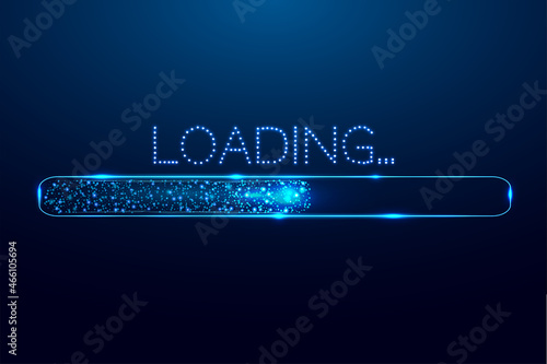 Loading bar, low poly style banner. Abstract modern vector illustration on blue background.