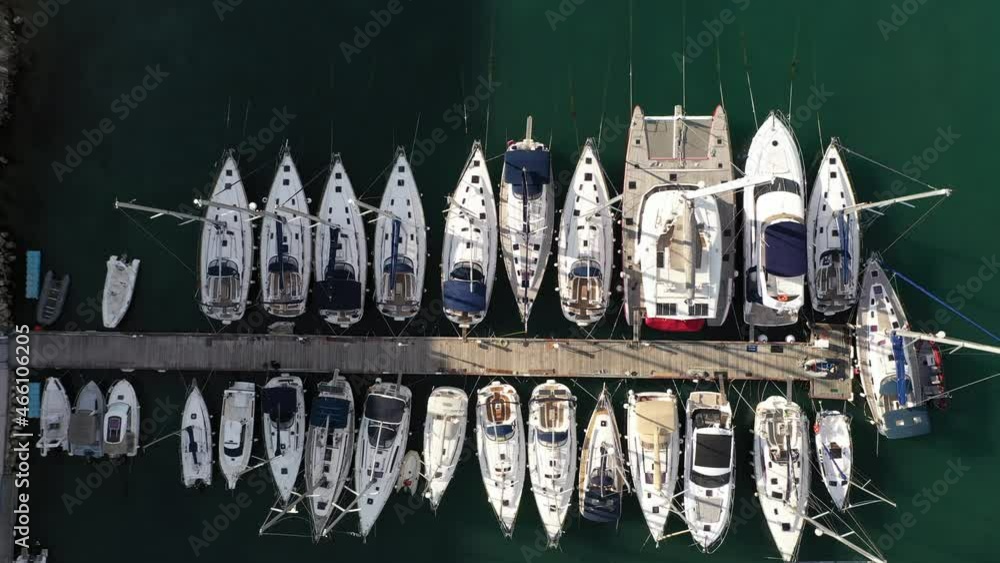 Aerial top view of yacht club
