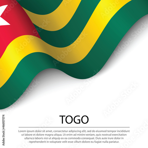 Waving flag of Togo on white background. Banner or ribbon template for independence day