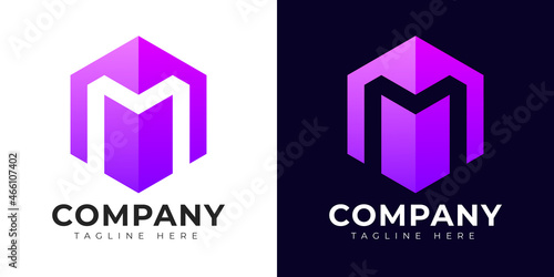Modern gradient style letter m logo template. M letter design vector with colorful creative hexagon sign.