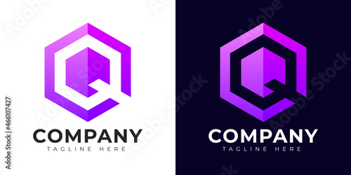 Modern gradient style letter q logo template. Q letter design vector with colorful creative hexagon sign.