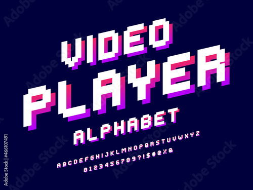pixel style font design with uppercase, numbers and symbol