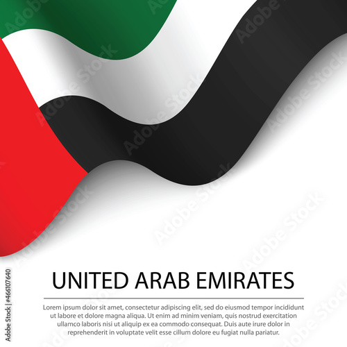 Waving flag of United Arab Emirates on white background. Banner or ribbon template for independence day