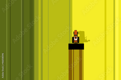 Illustration of top view of a tractor ploughing a farmland