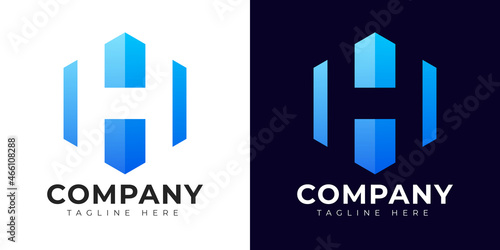 Modern gradient style letter h logo template. H letter design vector with colorful creative hexagon sign.