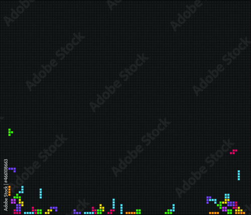 Video game template is square. Colored lines of brick game pieces. Wallpaper design. Vector illustration 8 bit style. Brick retro pixel art game template