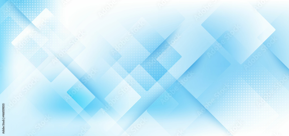 Obraz premium Abstract template background white and bright blue squares overlapping with halftone and texture.