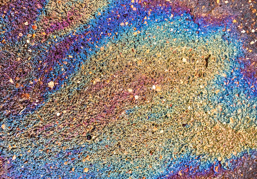 abstract colorful background texture, gasoline divorce on wet asphalt, chromatic fuel stain on surface, rainbow fluid art, wet on wet vivid holographic wallpaper