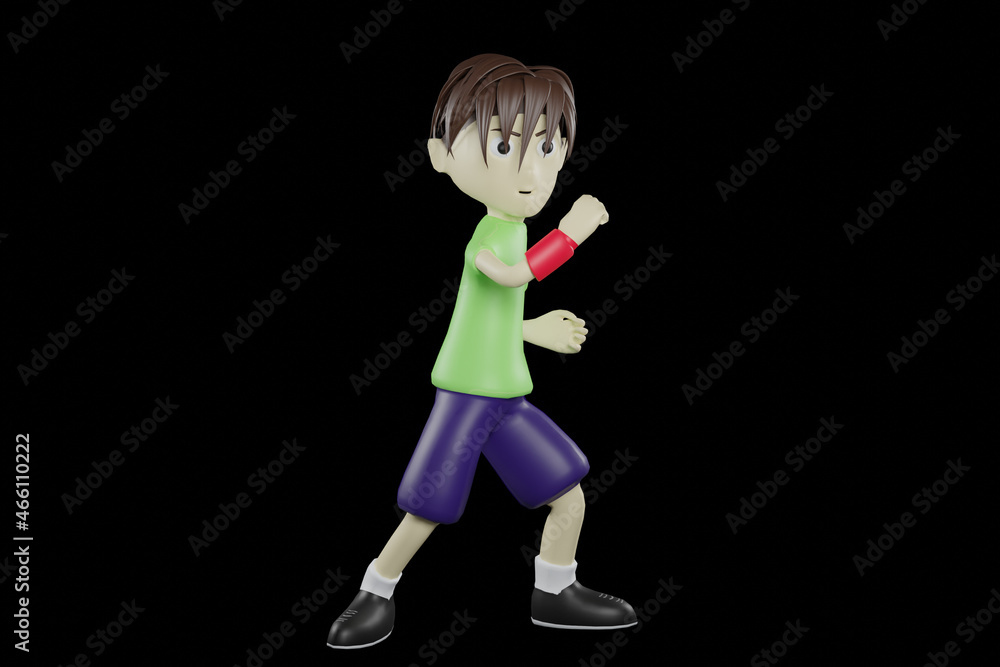 3D Illustration of kid character in fighting pose. Fighting pose 3D render concept