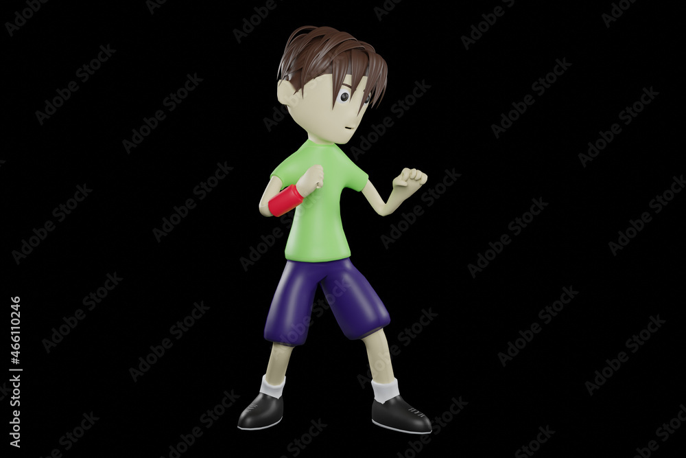 3D Illustration of kid character in fighting pose. Fighting pose 3D render concept 3D Illustration of kid character in fighting pose. Fighting pose 3D render concept