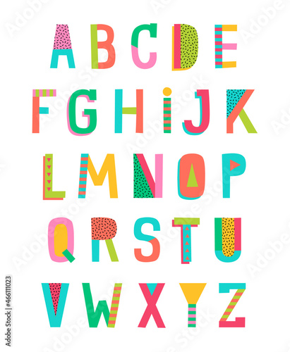 Colorful hand drawn alphabet vector design.