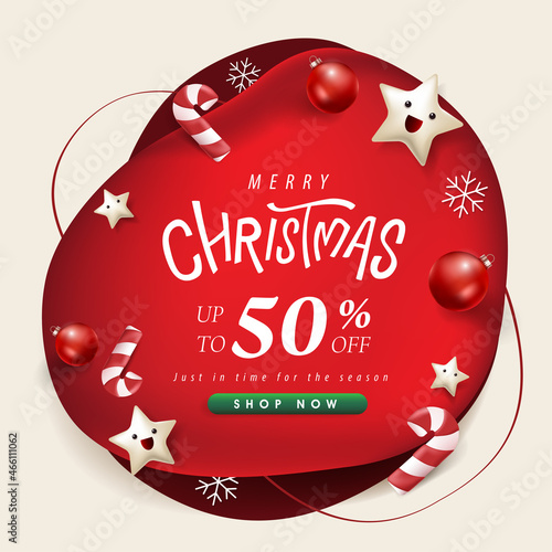 Merry Christmas sale promotion poster banner with festive decoration