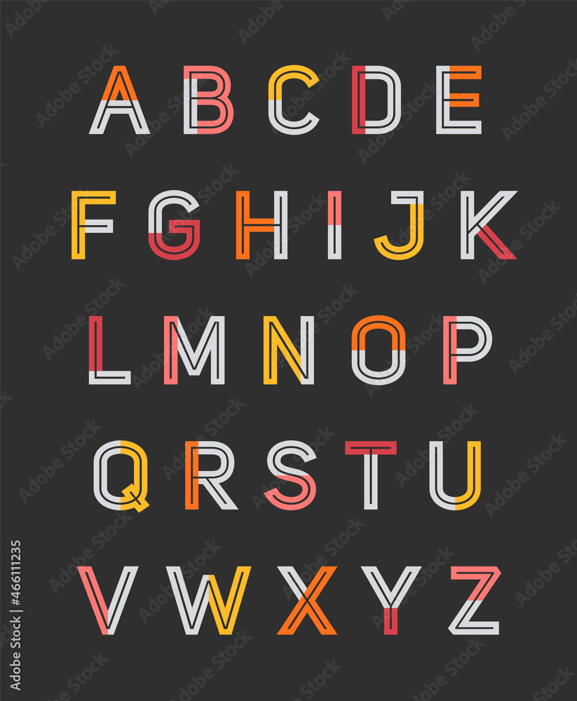 Set of trendy uppercase alphabet vector design.