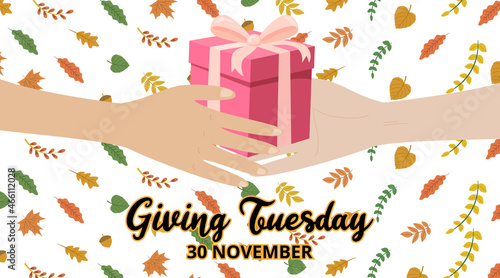 Giving Tuesday background design with a hand giving a gift to another hand illustration