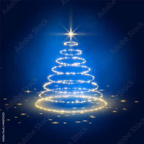 shiny christmas tree blue glowing background