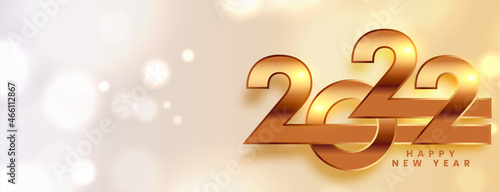 2022 happy new year banner in golden style