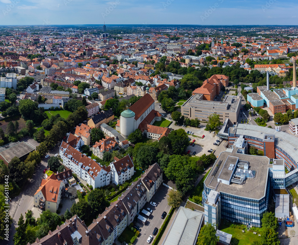 Aerial view of downtown Augsburg in Germany, Bavaria on a sunny day in summer.
