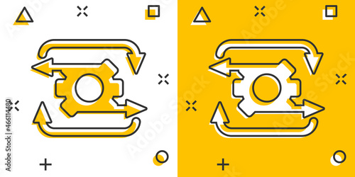 Workflow icon in comic style. Gear effective cartoon vector illustration on white isolated background. Process organization splash effect business concept.