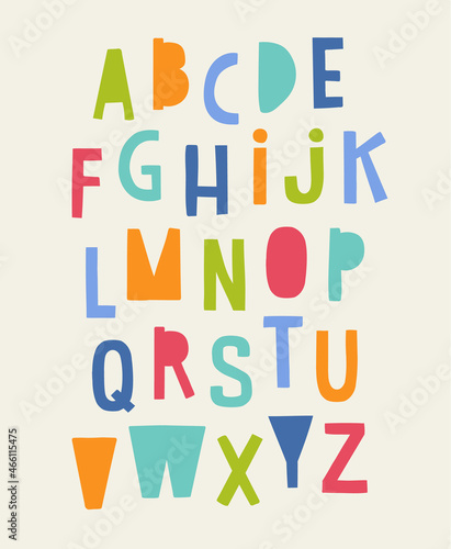 Kleurrijk hand getrokken hoofdletters alfabet vector design.