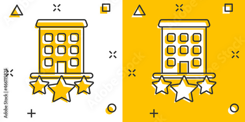 Building icon in comic style. Town skyscraper apartment cartoon vector illustration on white isolated background. City tower splash effect business concept.