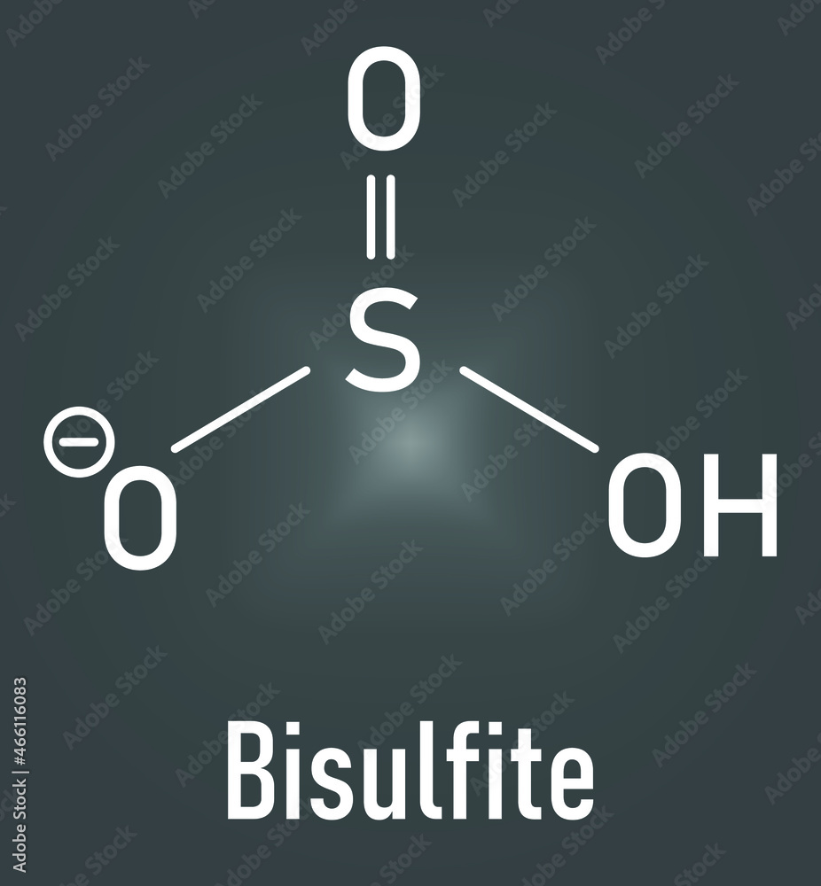 Skeletal formula of Bisulfite anion, chemical structure. Common salts