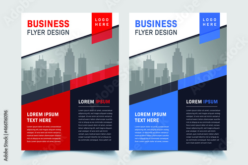 Flyer brochure design, business cover size A4 template, geometric shape red and blue color